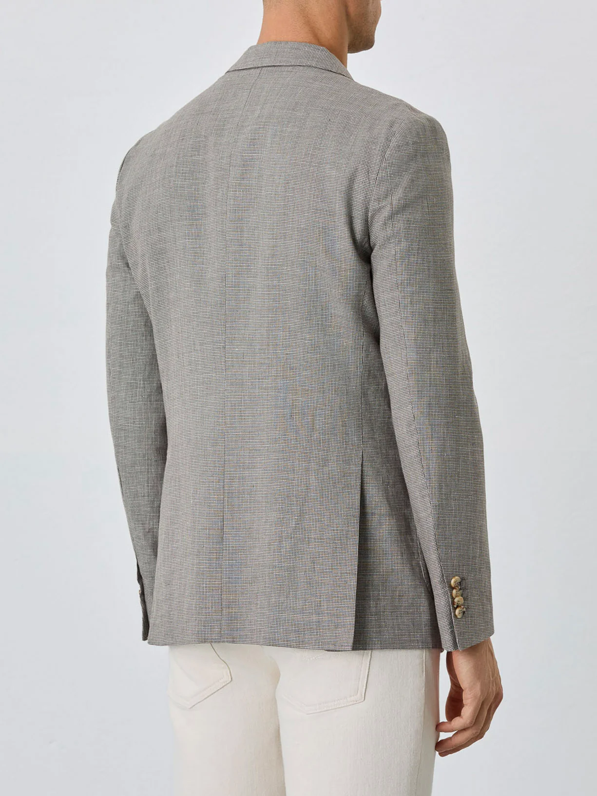 Blazer Com Bolsos De Chapa Half-Canvas Em Micro Houndstooth De Linho - Image 3