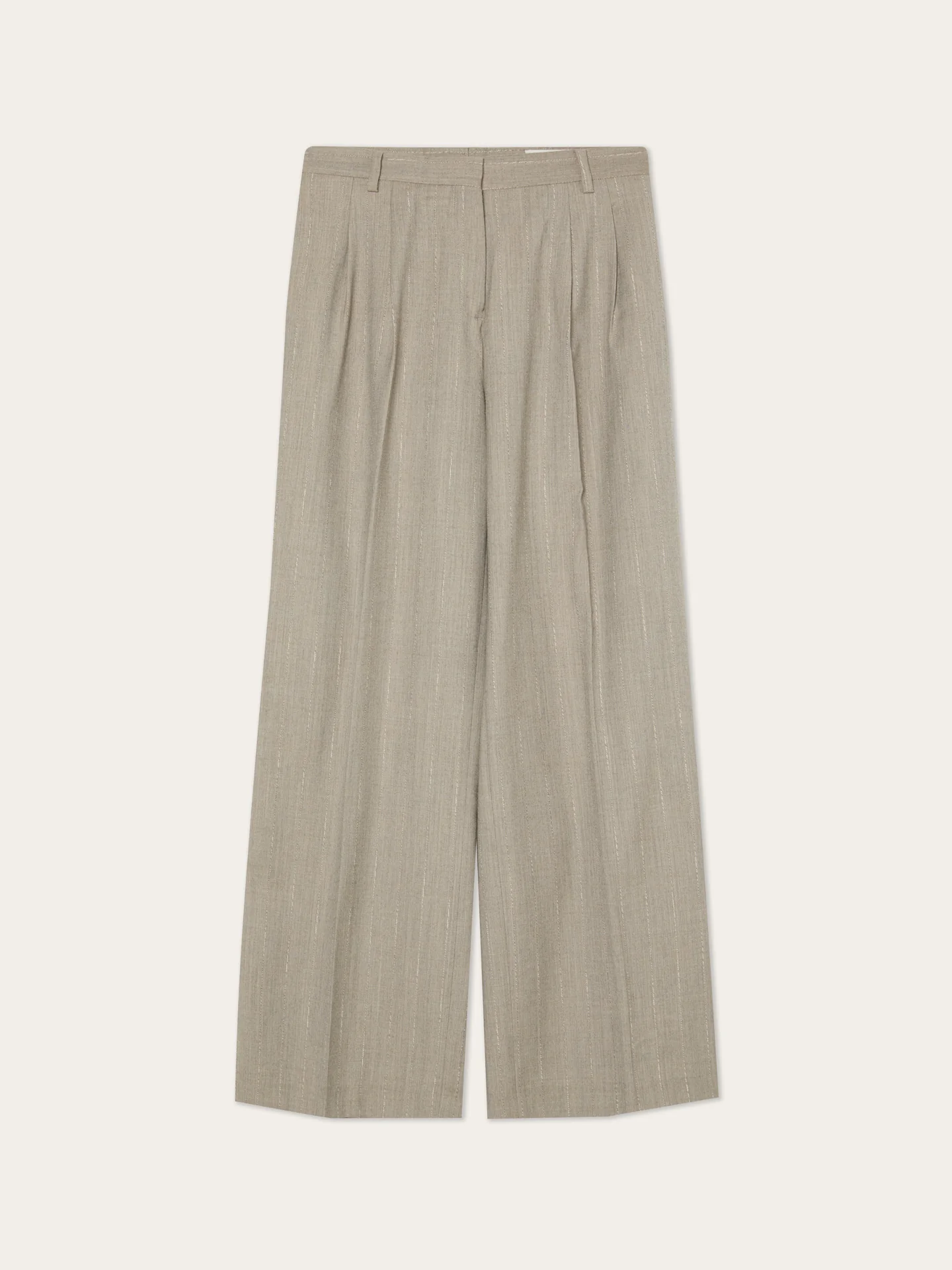 Calças com Pregas Loose Fit em Tecido Riscas com Mistura de Lã - Image 4