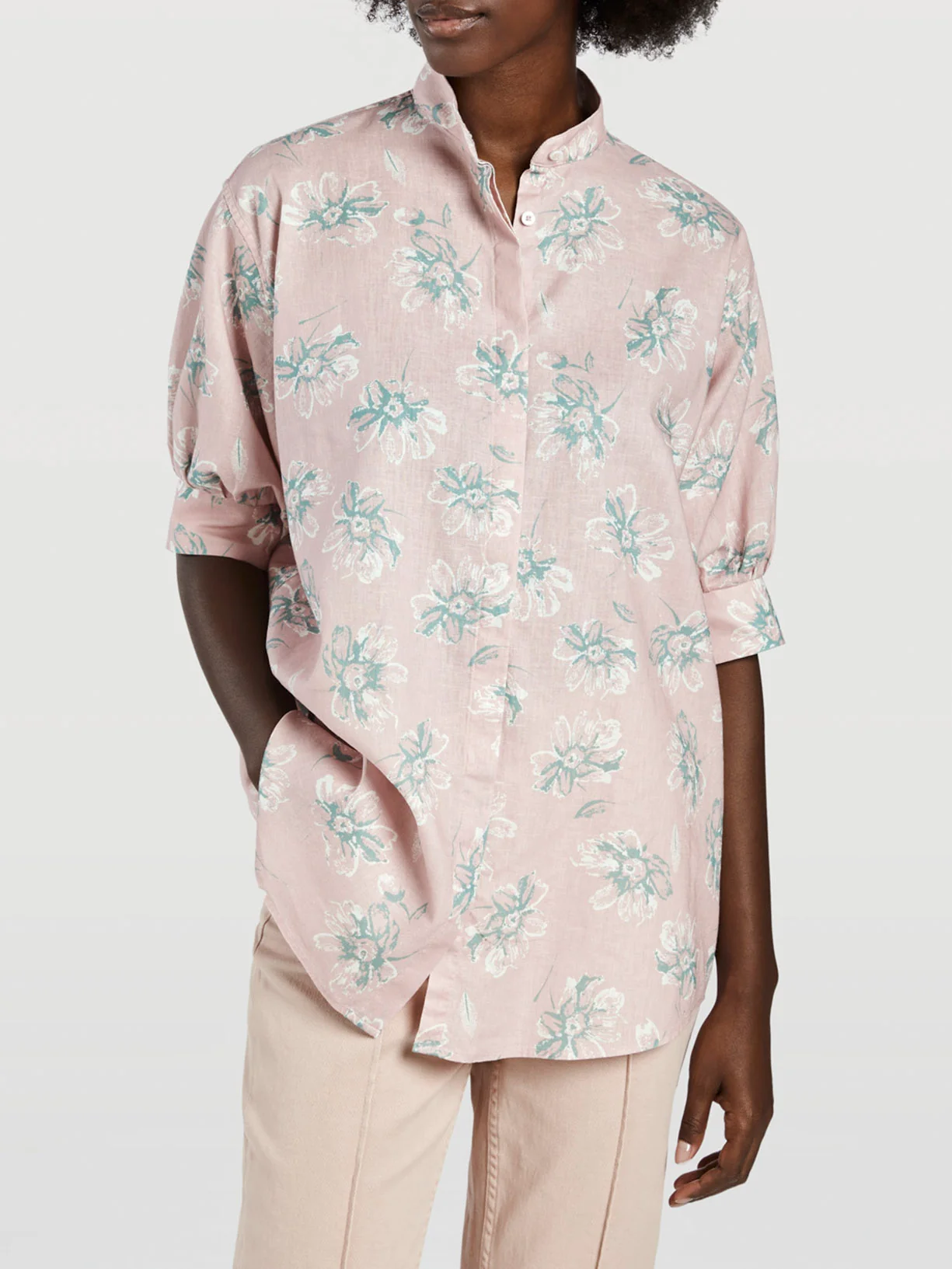 Camisa com colarinho mao e mangas balão - Image 5