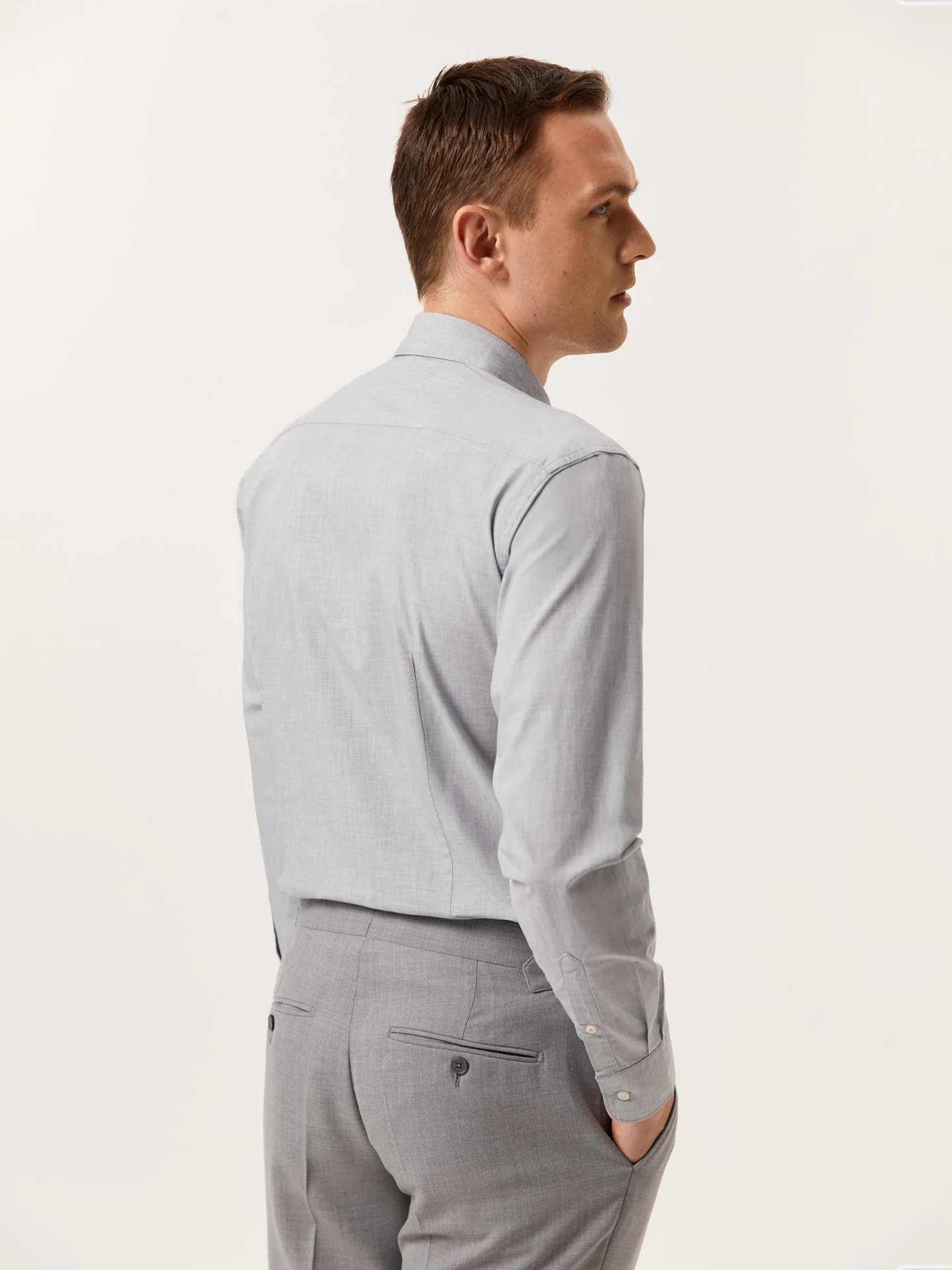 Camisa slim fit de algodão mescla com colarinho aberto - Image 12