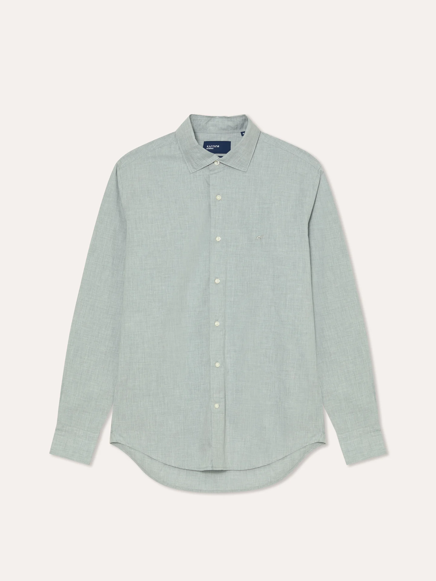 Camisa slim fit de algodão mescla com colarinho aberto - Image 13