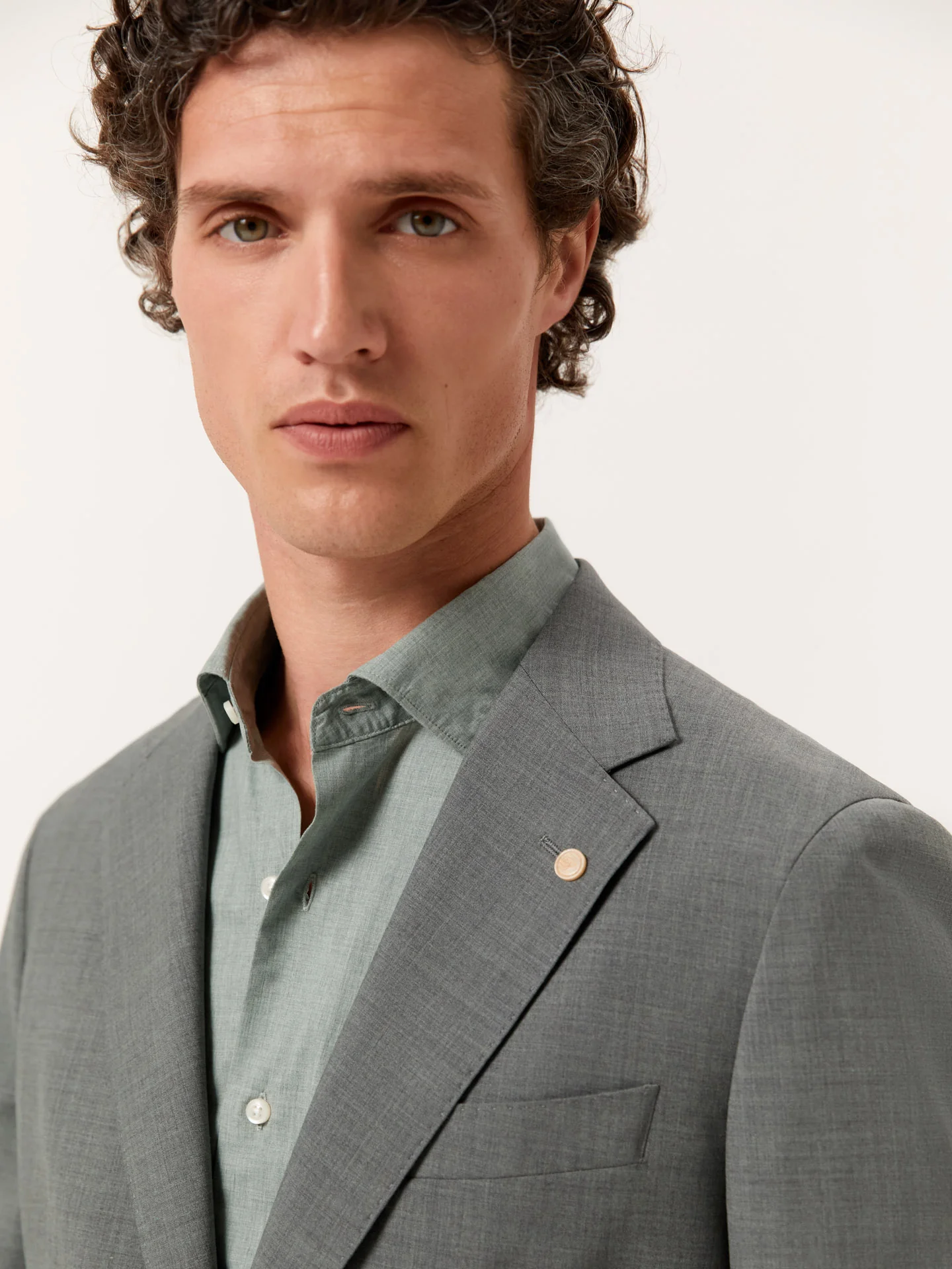 Camisa slim fit de algodão mescla com colarinho aberto - Image 14