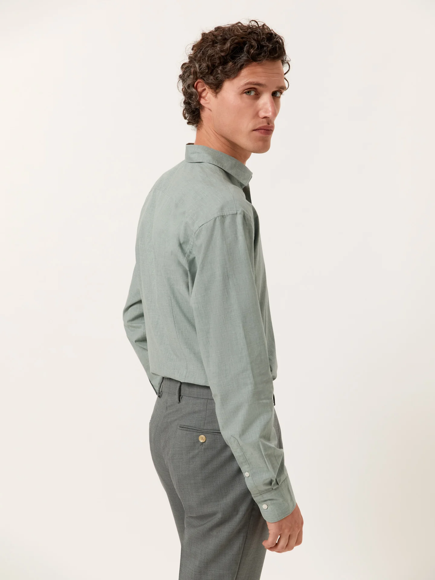 Camisa slim fit de algodão mescla com colarinho aberto - Image 17