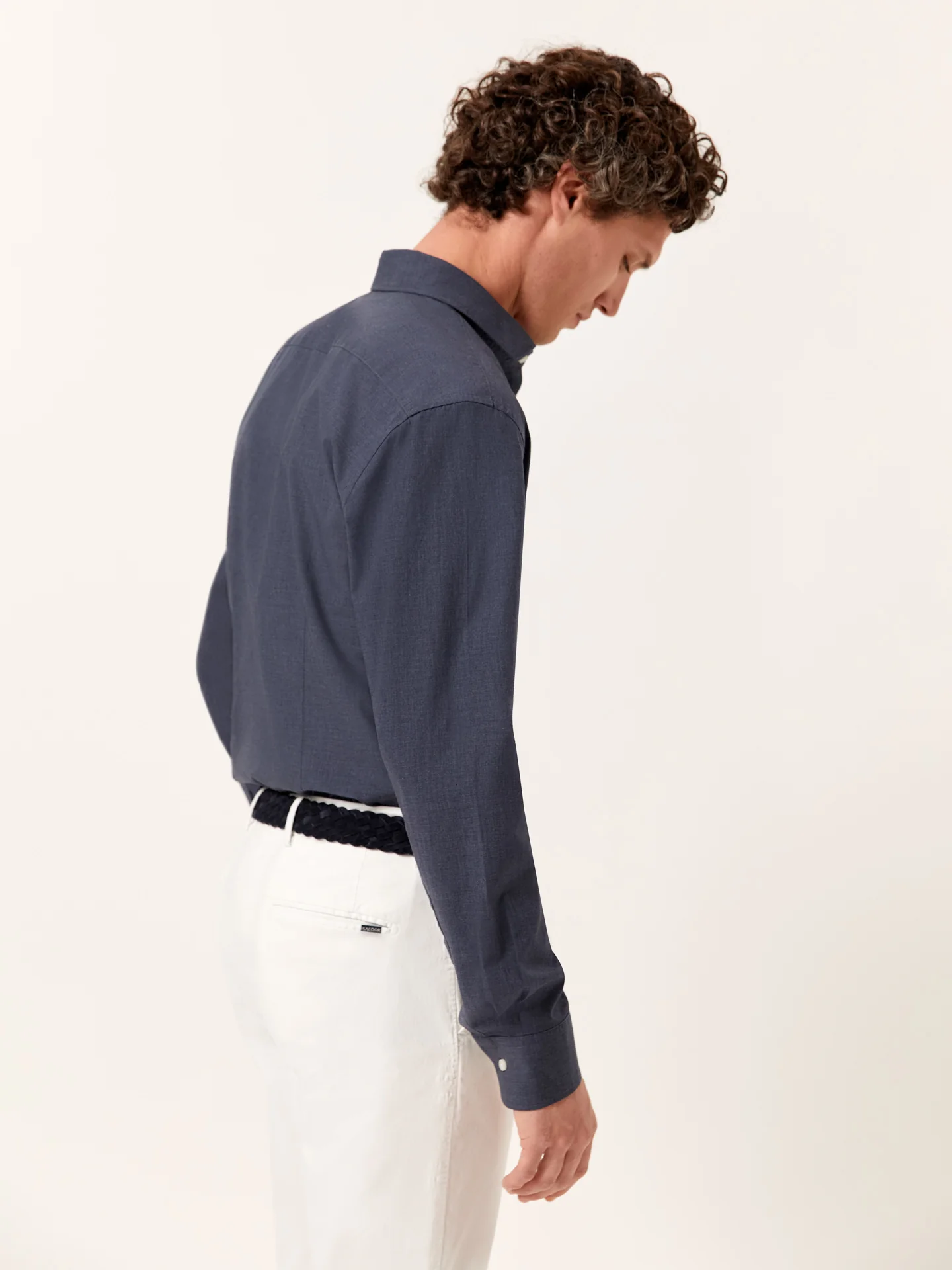 Camisa slim fit de algodão mescla com colarinho aberto - Image 21