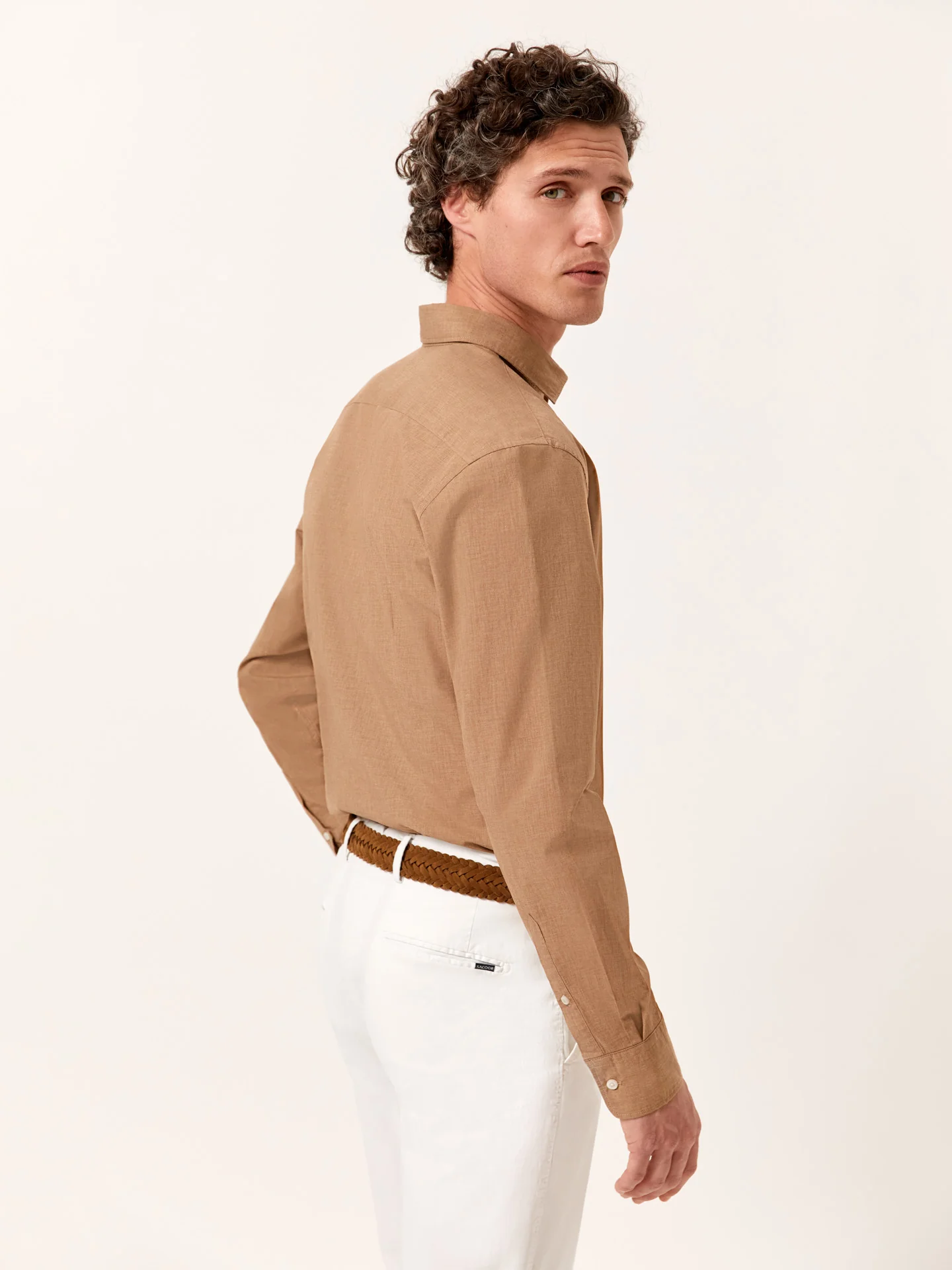 Camisa slim fit de algodão mescla com colarinho aberto - Image 7