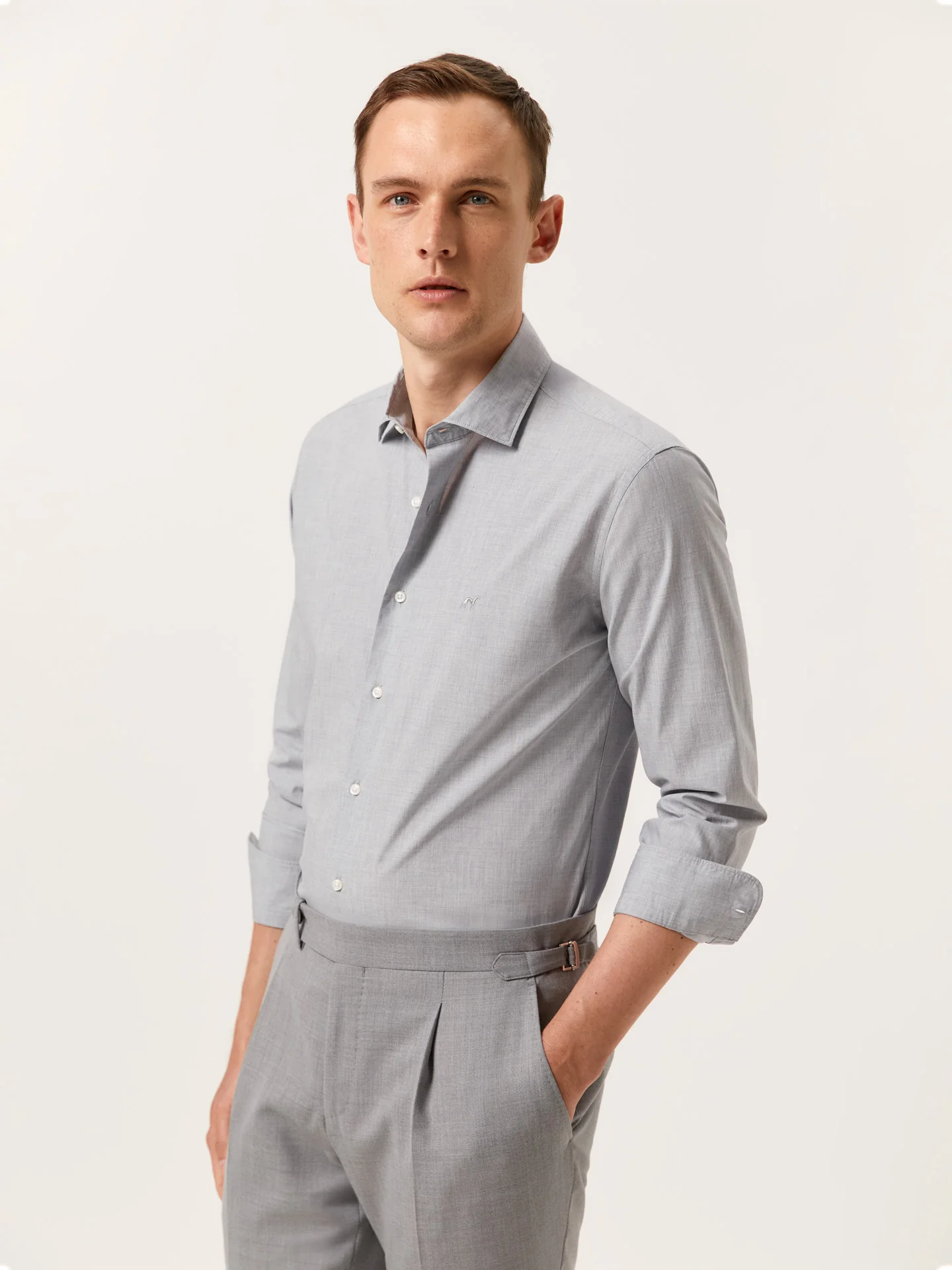 Camisa slim fit de algodão mescla com colarinho aberto - Image 9