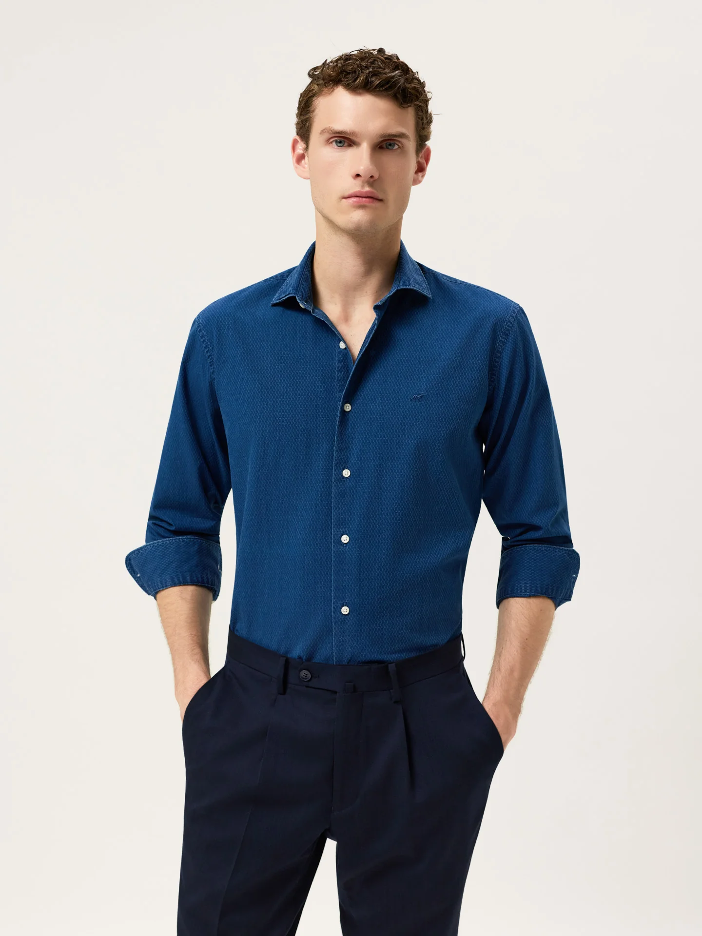 Camisa Slim Fit em Denim Jacquard Garment Wash - Image 5