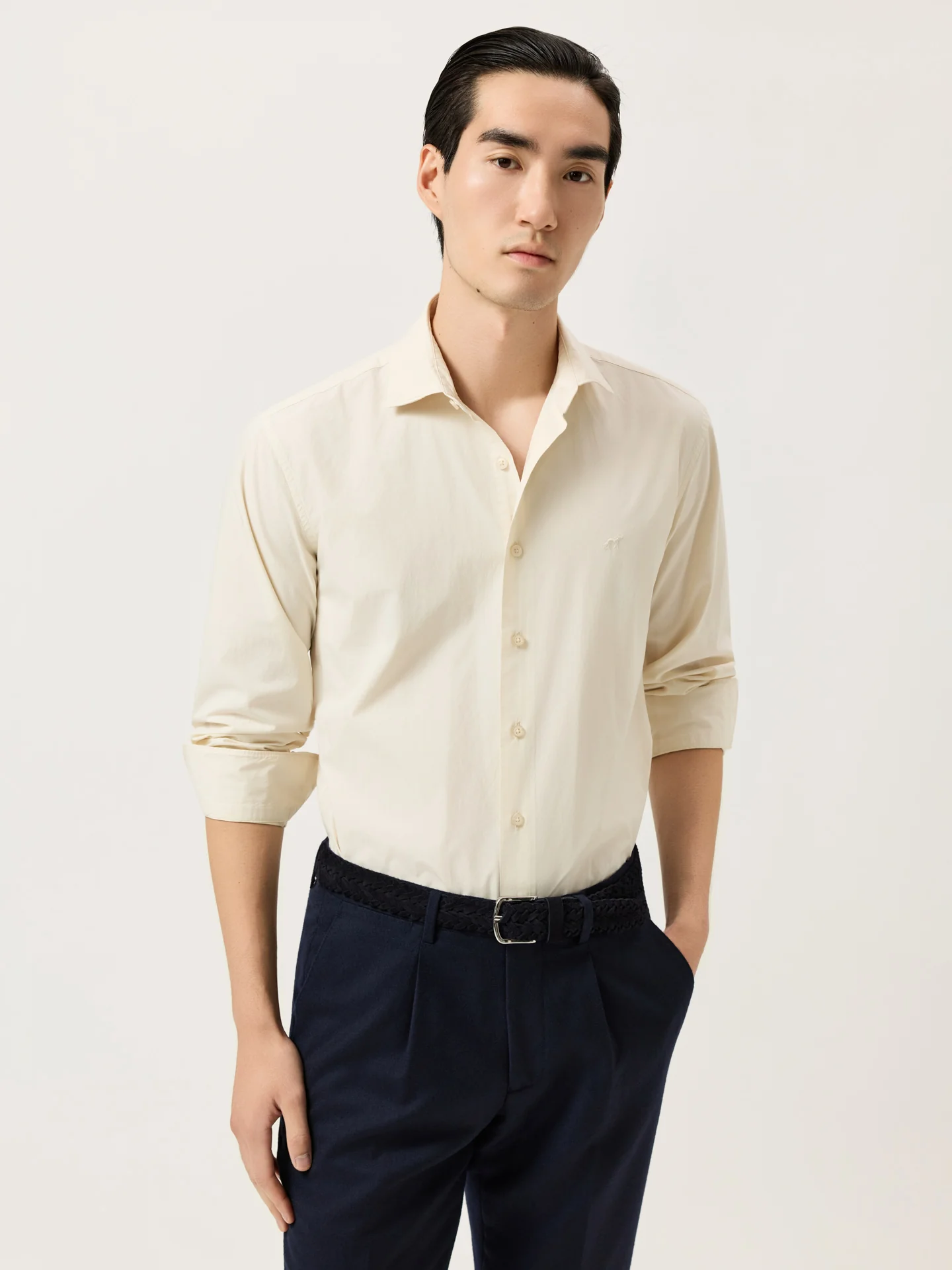 Camisa Slim Fit em Popeline Overdye com Colarinho Aberto - Image 13