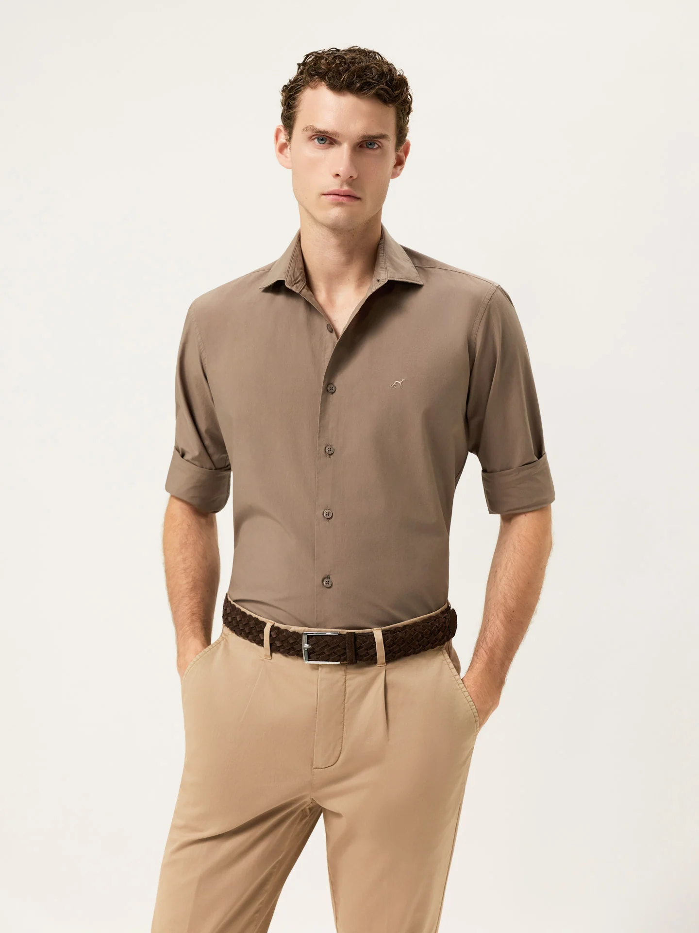 Camisa Slim Fit em Popeline Overdye com Colarinho Aberto - Image 29