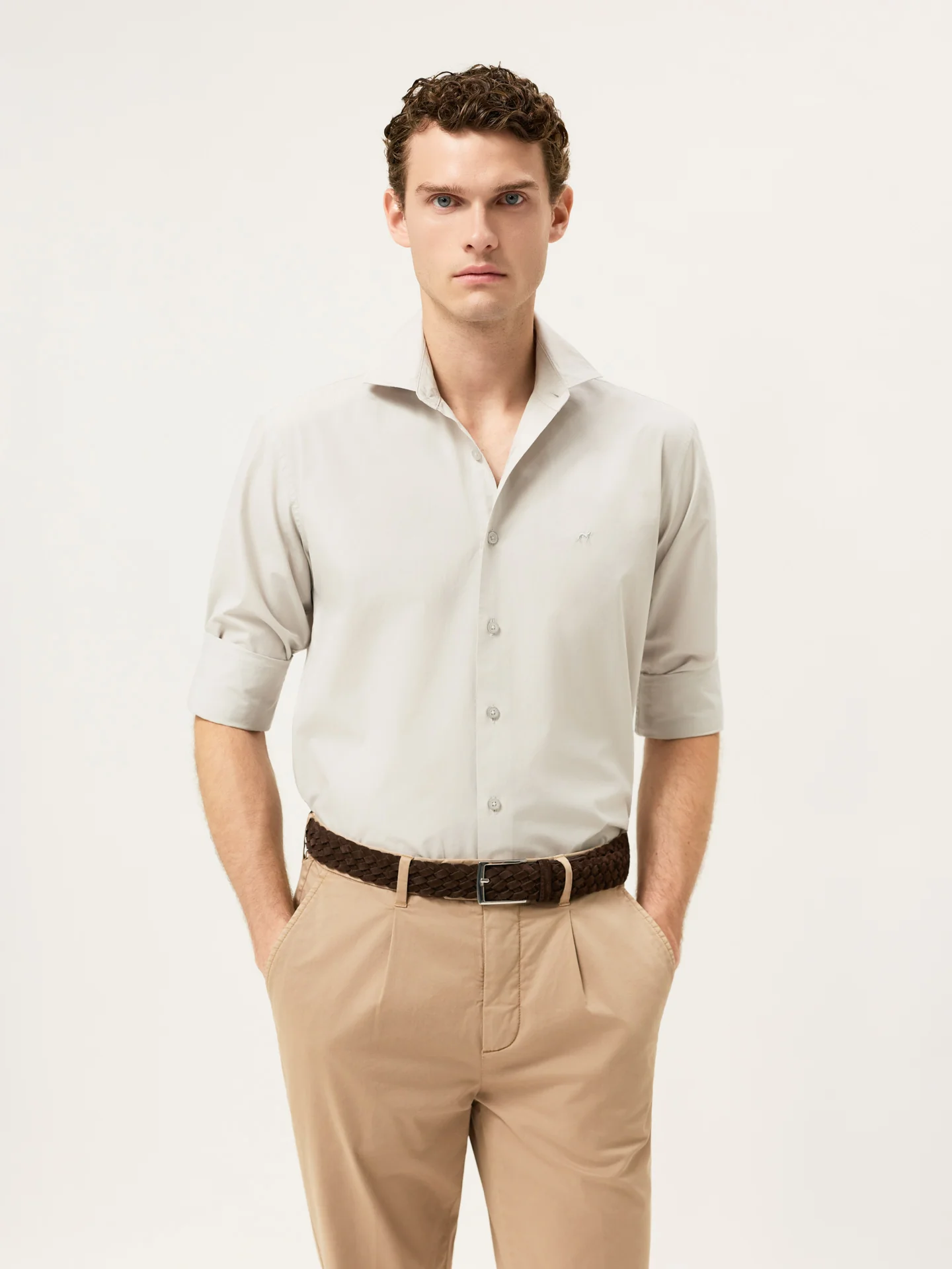 Camisa Slim Fit em Popeline Overdye com Colarinho Aberto - Image 38