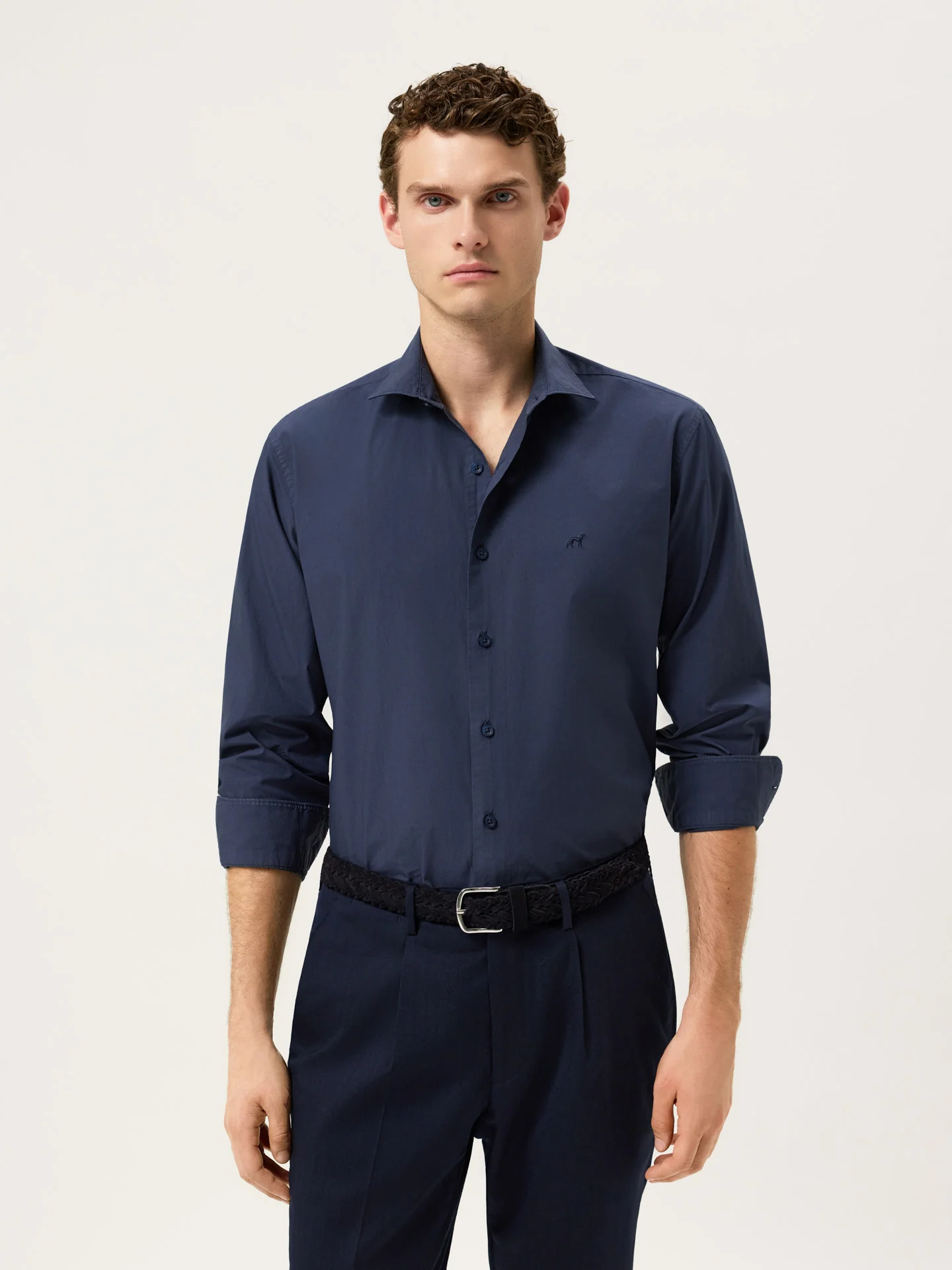 Camisa Slim Fit em Popeline Overdye com Colarinho Aberto - Image 43