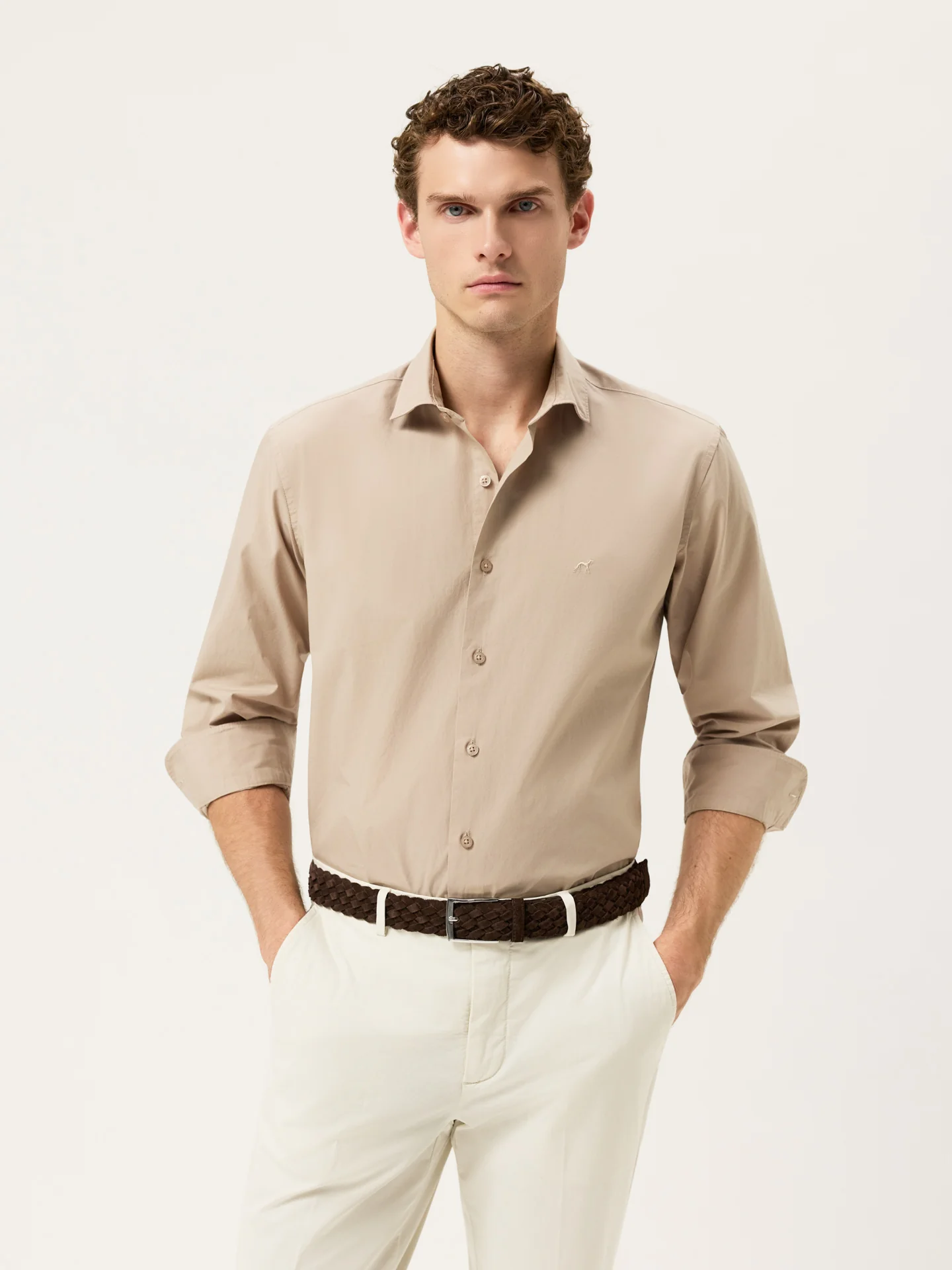 Camisa Slim Fit em Popeline Overdye com Colarinho Aberto - Image 50