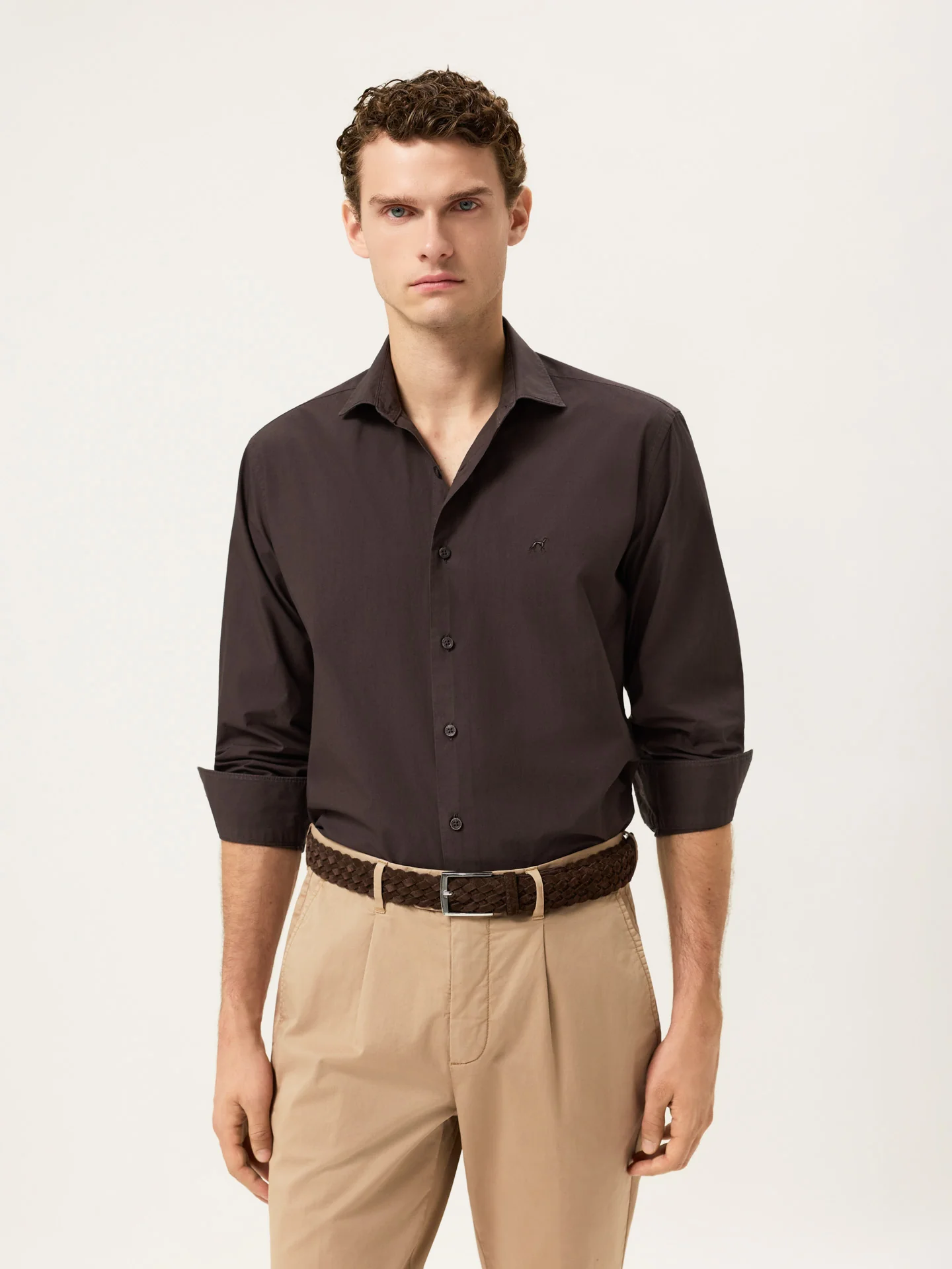 Camisa Slim Fit em Popeline Overdye com Colarinho Aberto - Image 6