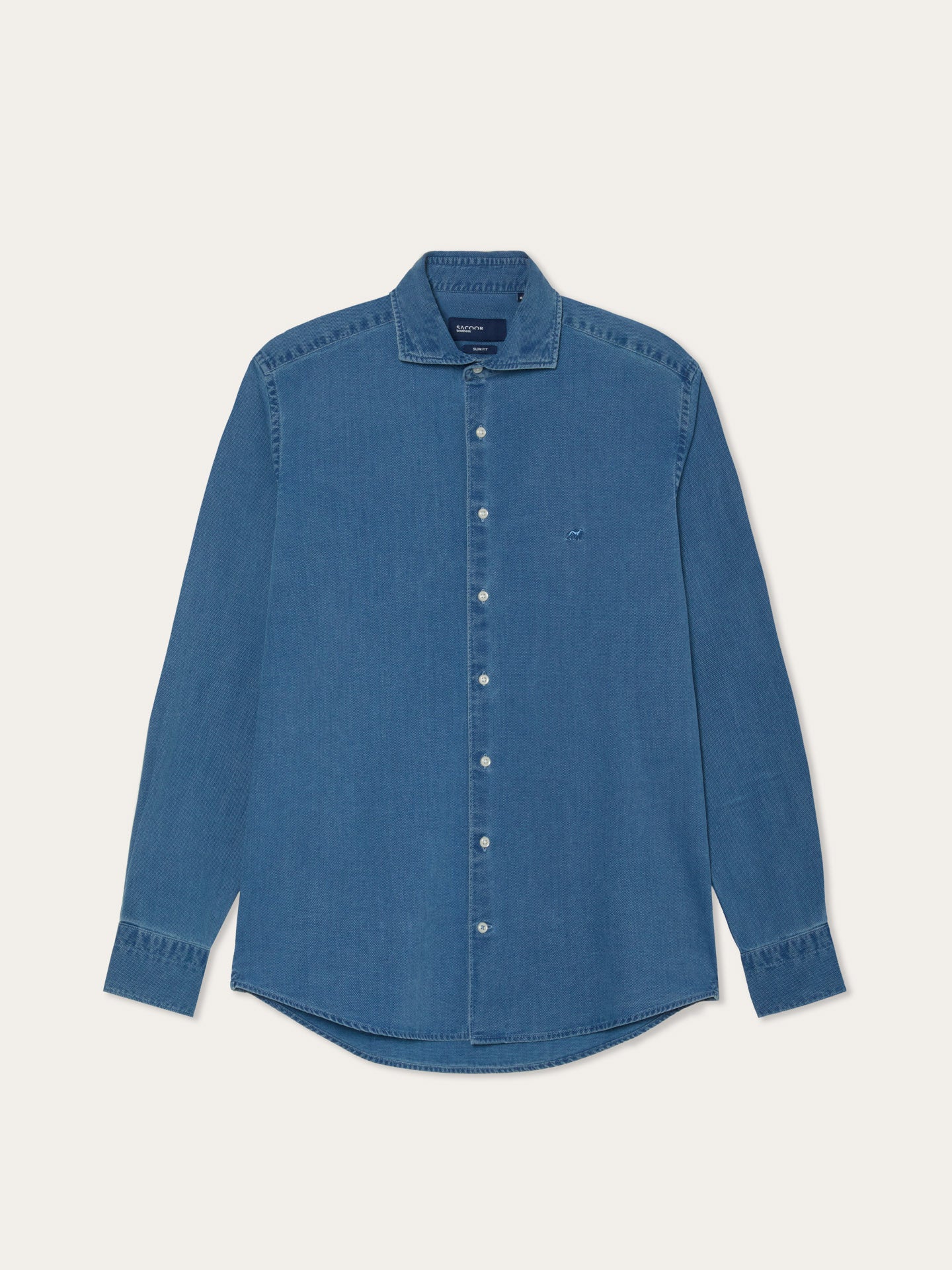 Camisa Slim Fit Estruturada em Denim de Algodão com Colarinho Newport - Image 7