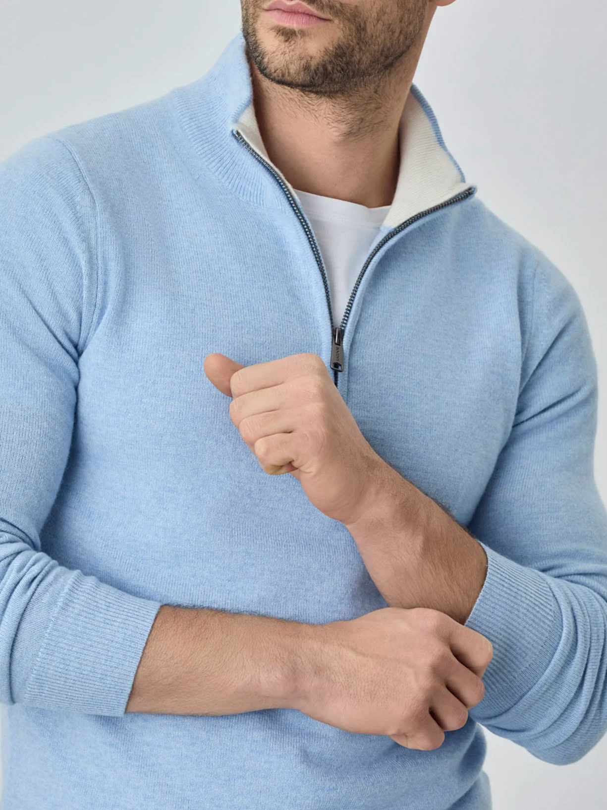 Camisola com fecho parcial de manga comprida lavável na máquina em mistura de lambswool - Image 11