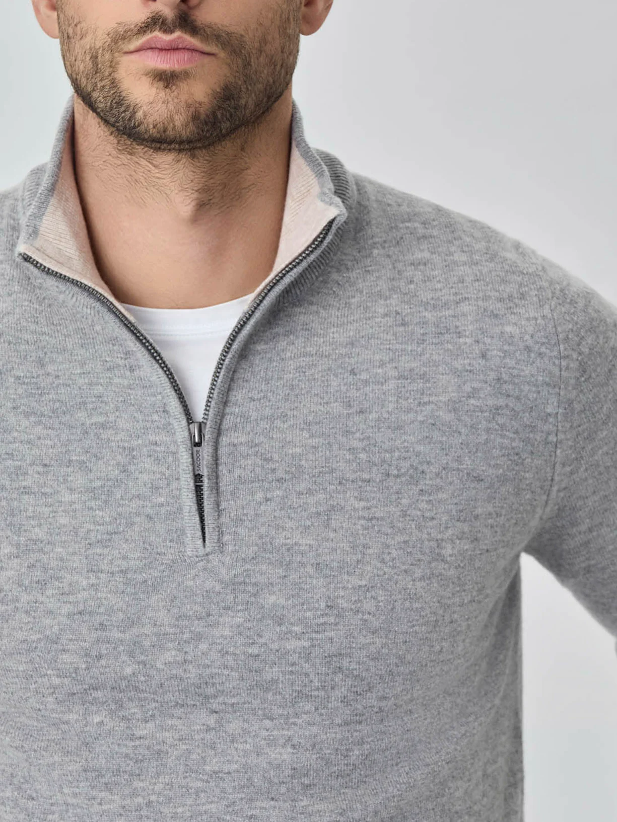 Camisola com fecho parcial de manga comprida lavável na máquina em mistura de lambswool - Image 14