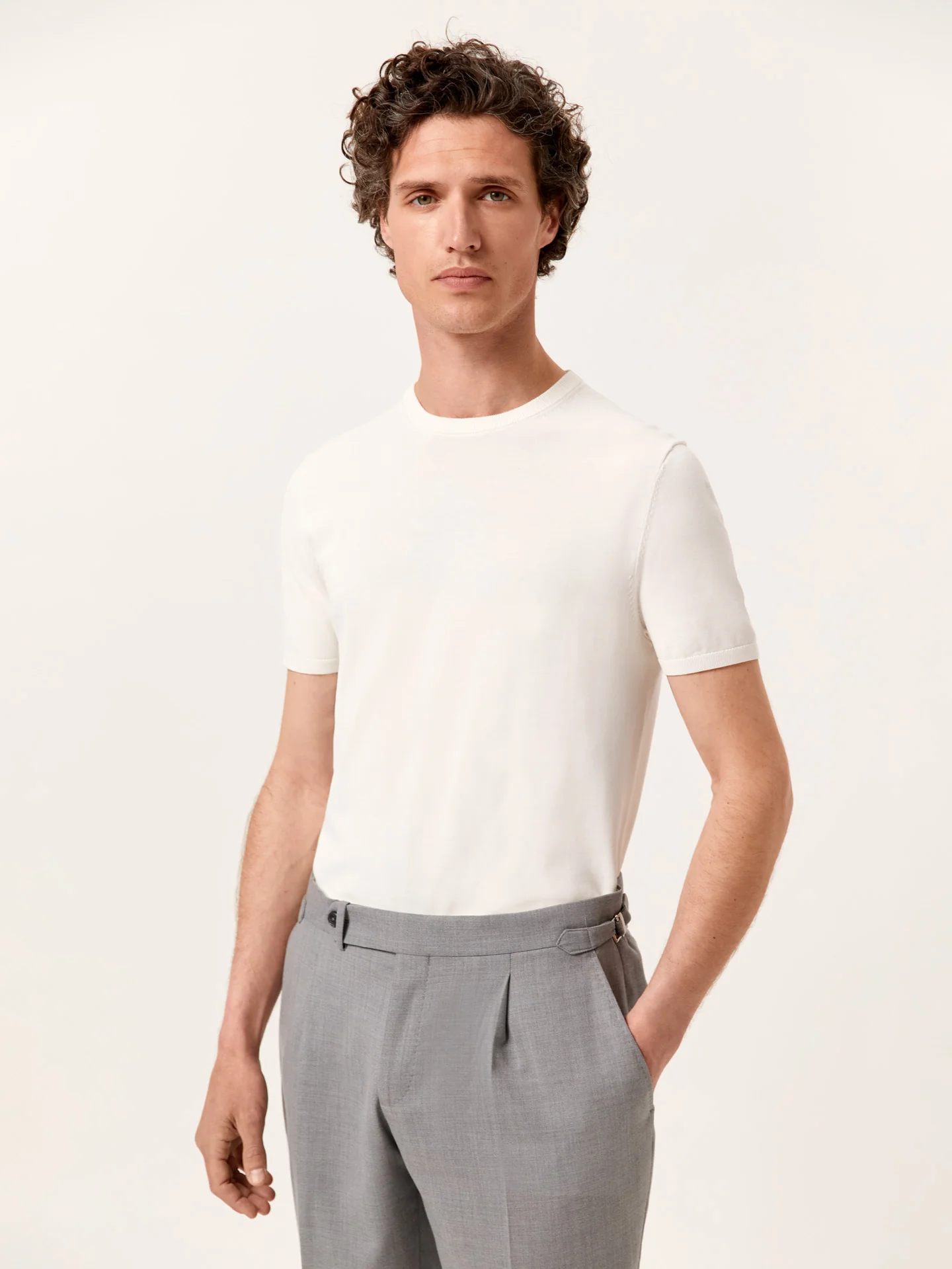 Camisola de decote redondo e manga curta em mistura de algodão e seda - Image 13