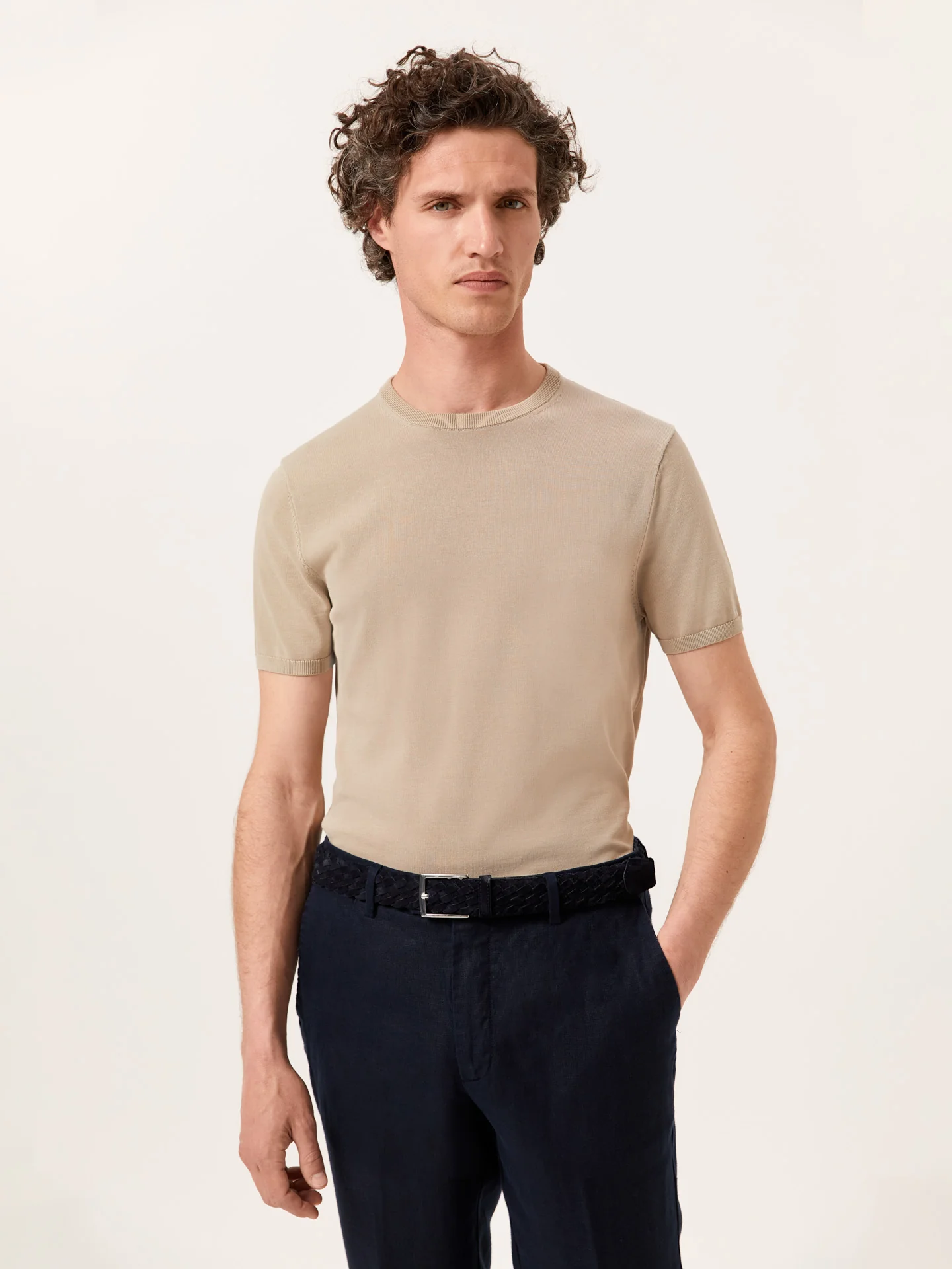 Camisola de decote redondo e manga curta em mistura de algodão e seda - Image 6