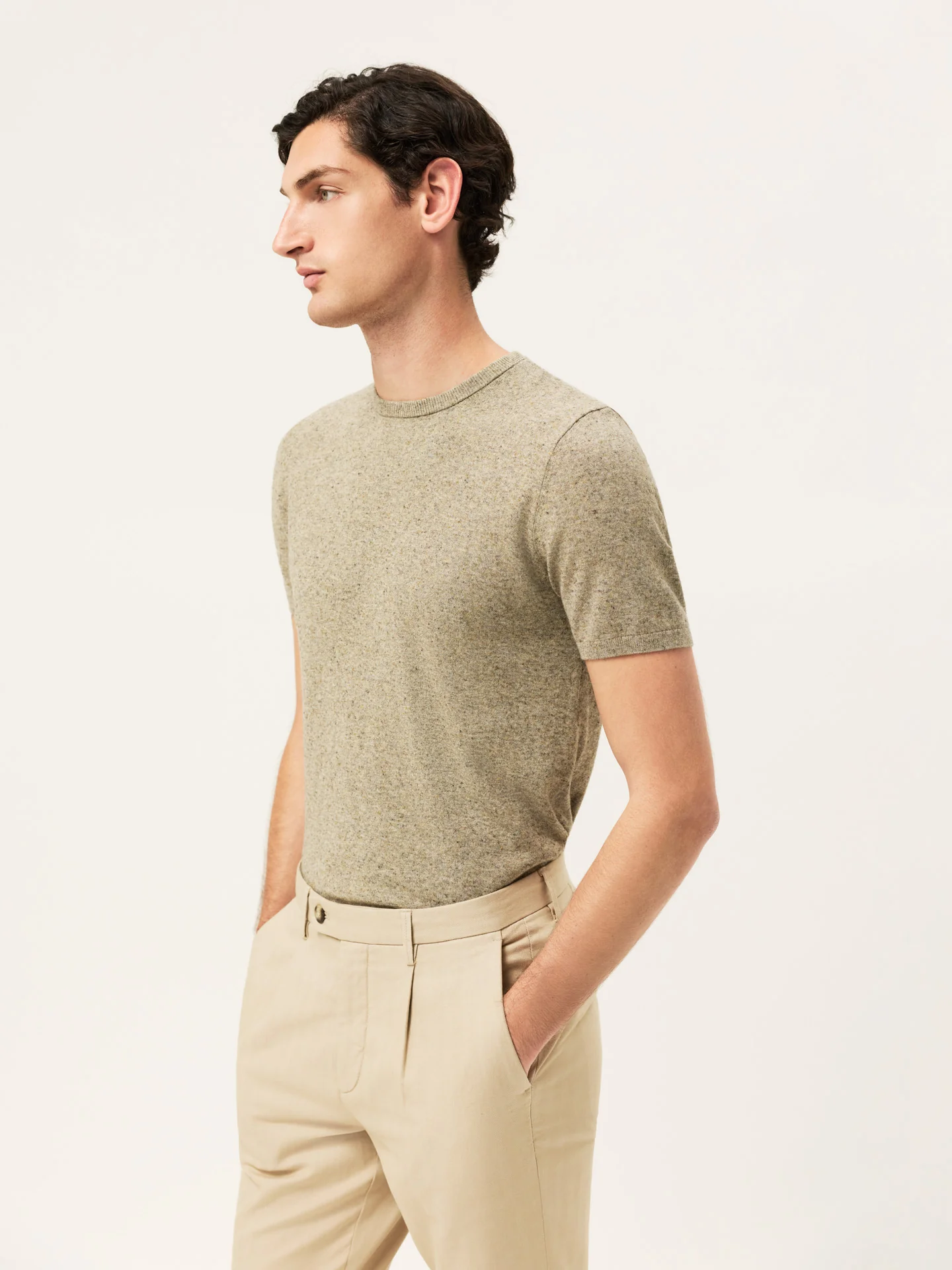 Camisola de Manga Curta com Decote Redondo em Mistura de Algodão e Linho - Image 10