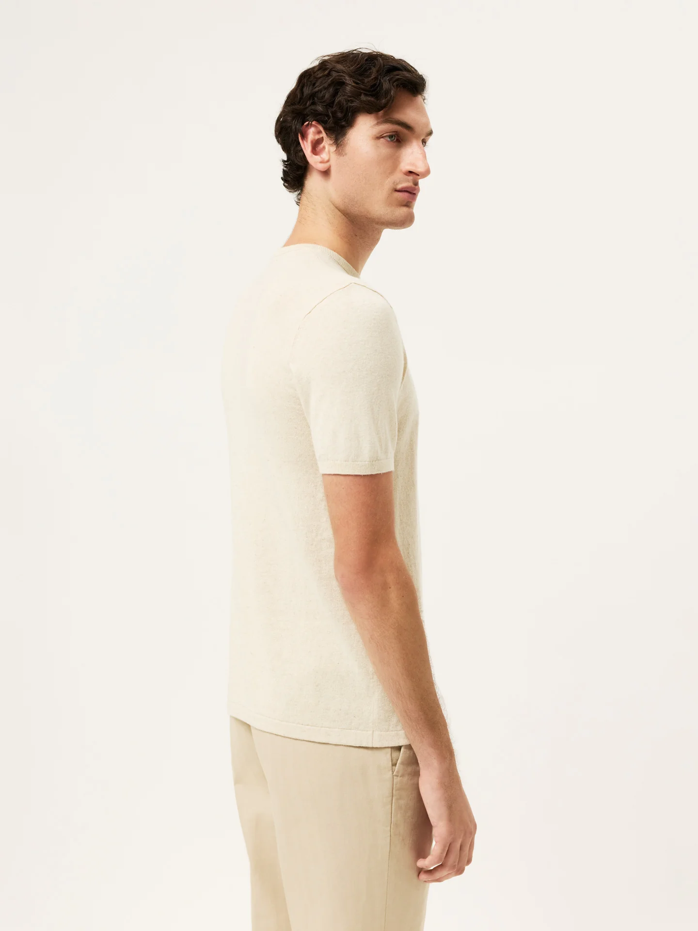 Camisola de Manga Curta com Decote Redondo em Mistura de Algodão e Linho - Image 3