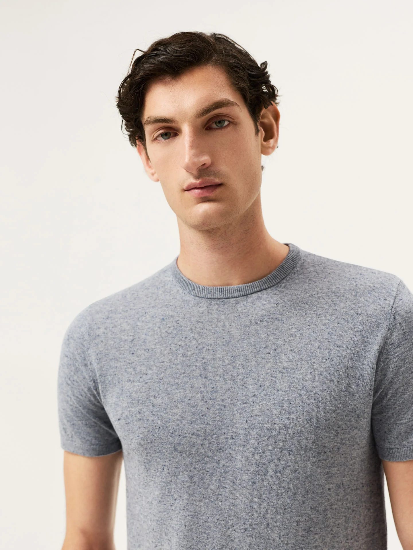 Camisola de Manga Curta com Decote Redondo em Mistura de Algodão e Linho - Image 5