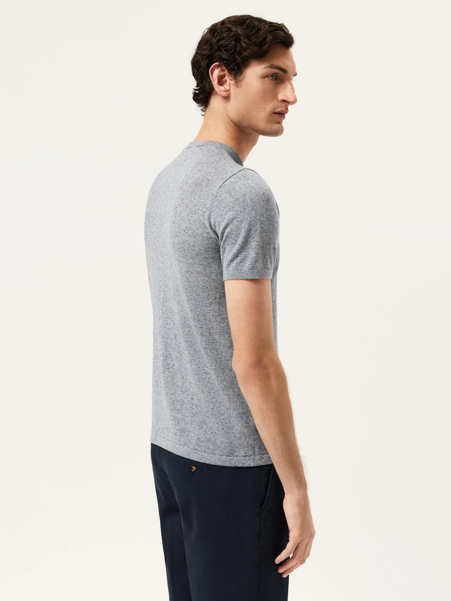 Camisola de Manga Curta com Decote Redondo em Mistura de Algodão e Linho - Image 6