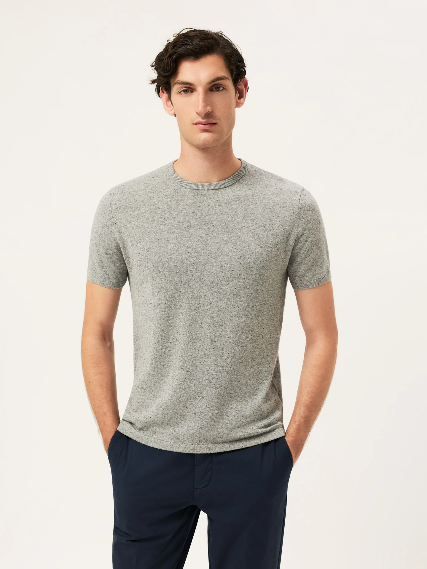 Camisola de Manga Curta com Decote Redondo em Mistura de Algodão e Linho - Image 7