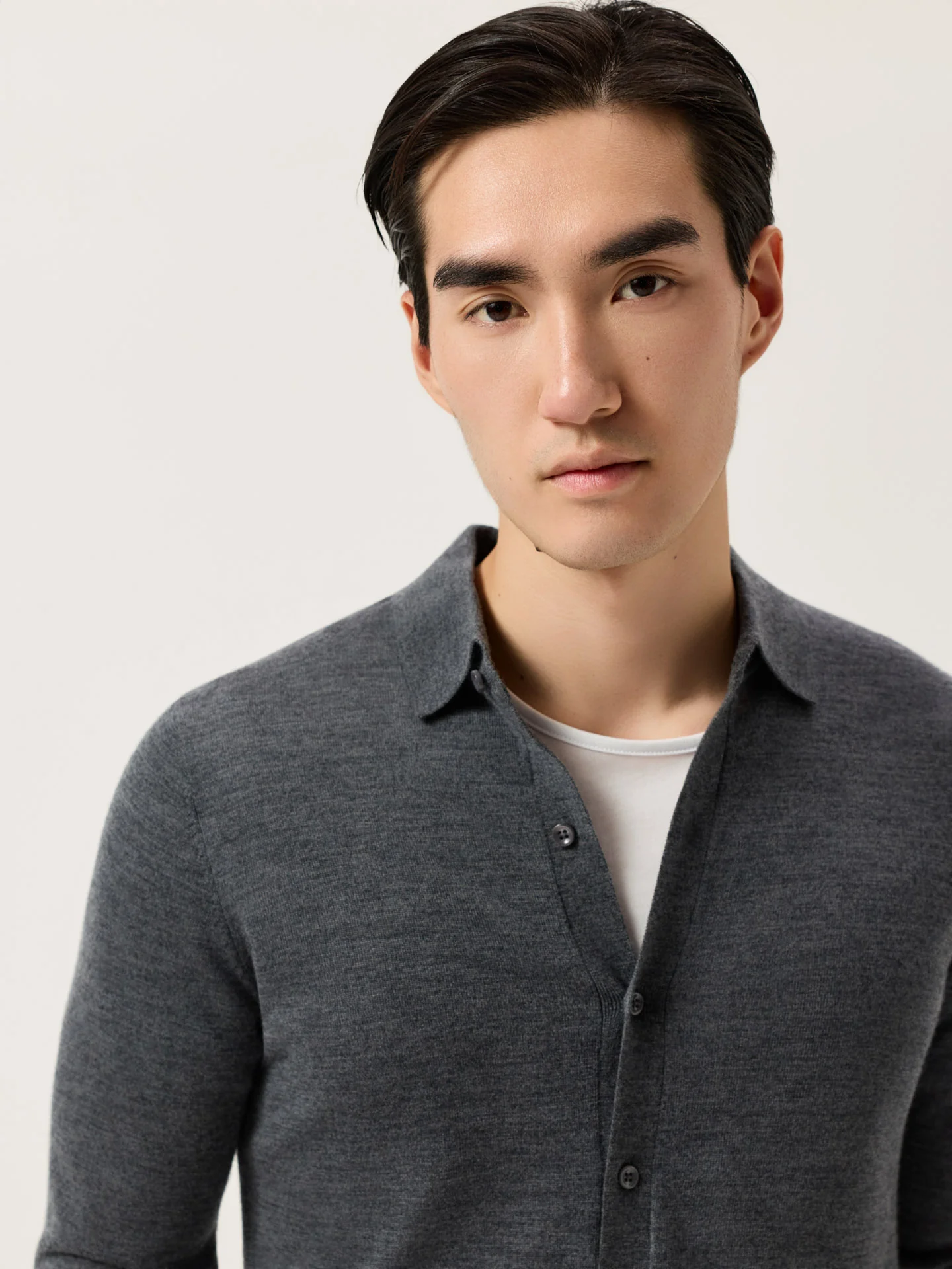 Camisola Estilo Camisa de Manga Comprida em Lã Merino Extra Fina - Image 5